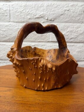 Vintage Hand Carved Burl Wood Root Basket